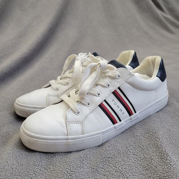 Tommy Hilfiger Shoes - TOMMY‎ HILFIGER LENDON Sneaker Womens 9M White Leather Red Blue Logo 5970720